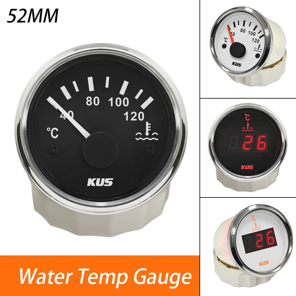 

KUS New 52mm Water Temp Temperature Gauge Meter Indicator 40-120℃ 25-120℃ 12V 24V Red Yellow Backlight Optional for Ship Car RV