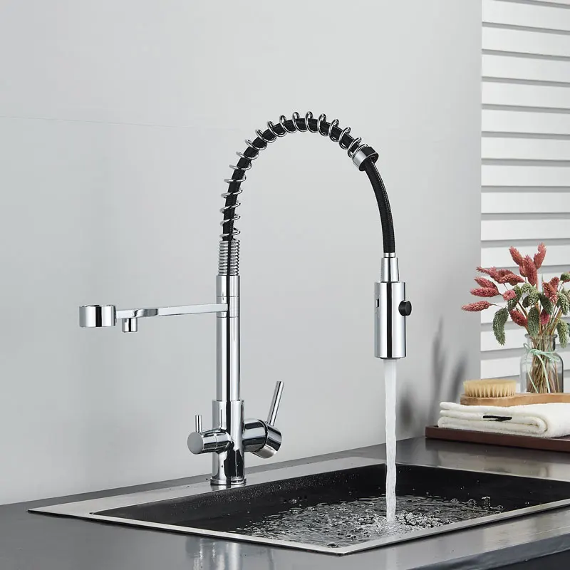 Кухонный смеситель с фильтром смесители для кухни двойным носиком 360 градусов