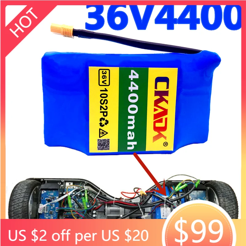 

18650 battery 100% CKADK 10s2p 36V Li ion rechargeable battery 4400mah 4.4ah single cycle voltage Hover Board battery