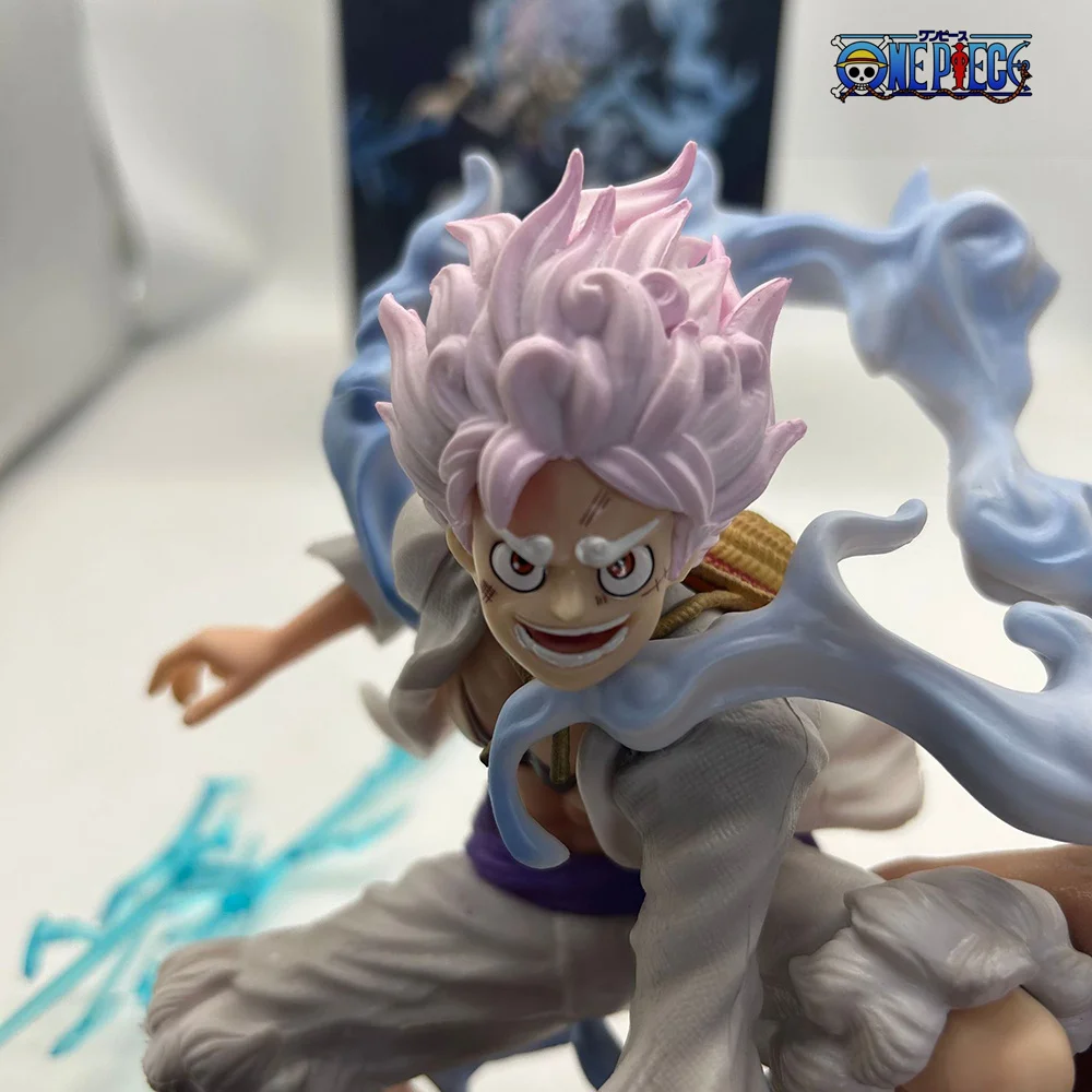 

Anime One Piece Lightning Luffy Gear 5 Figurine Sun God Nikka Squatting Scene 18cm PVC Action Figures Adult Model Toys for Boys
