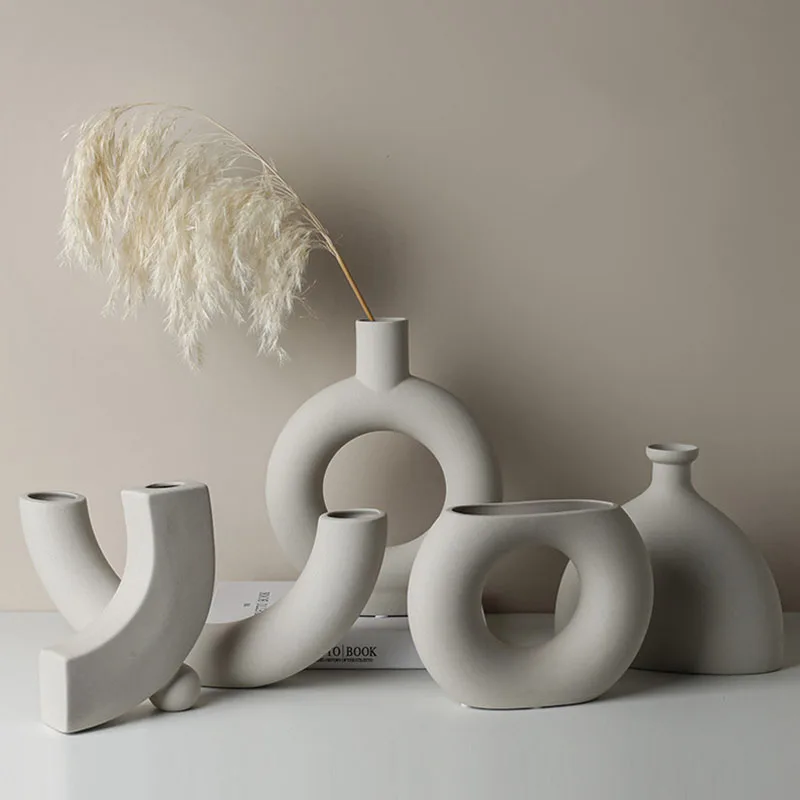 

VILEAD Nordic Art Decorative Vase Ornaments Support for Flowers Plant Home Living Room Bedroom Desktop Decor Accessories Objects