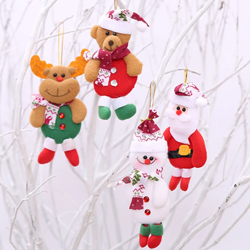 

4pcs Cute christmas hanging Ornaments DIY Xmas tree Garden School yard Pendant Santa clause Snowman Deer Teddy Bear Design Gift