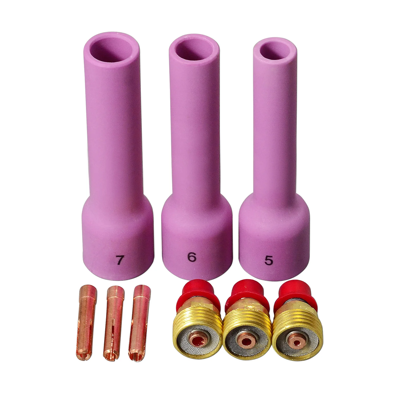 

RIVERWELD TIG KIT Длинная керамическая насадка из оксида алюминия Газовая линза Цанга подходит для сварочной горелки TIG WP SR DB 9 20 25,9 шт.