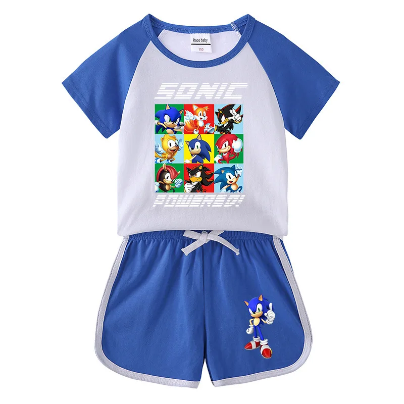 

2023 Children's Suit Sonic Summer New Children's Clothing Hot Pants Short-sleeved T-shirt Shorts Casual Sports Two-piece Suit