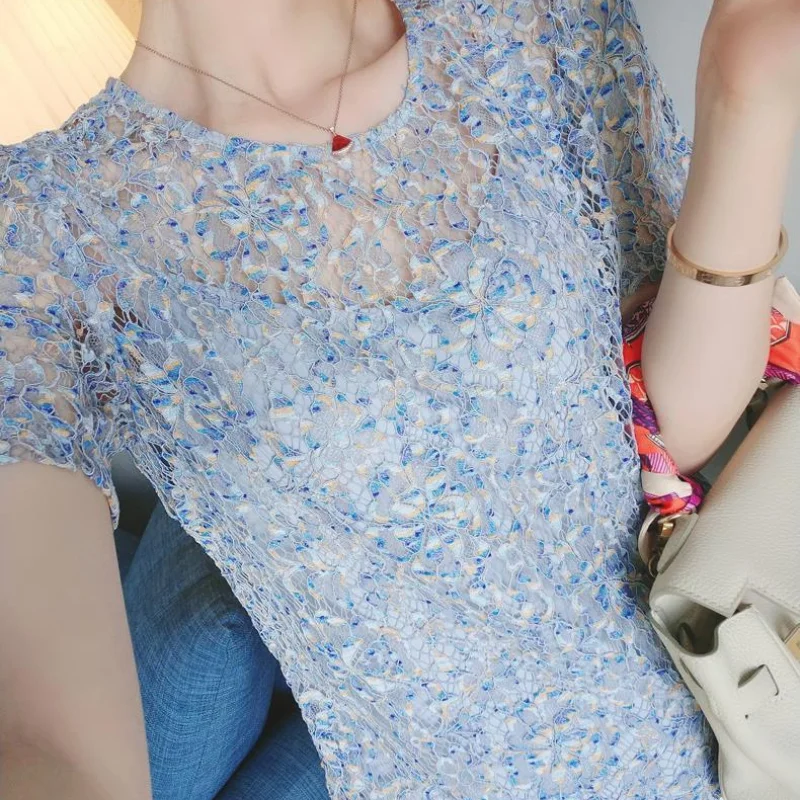 Женская кружевная блузка с принтом элегантный повседневный простой