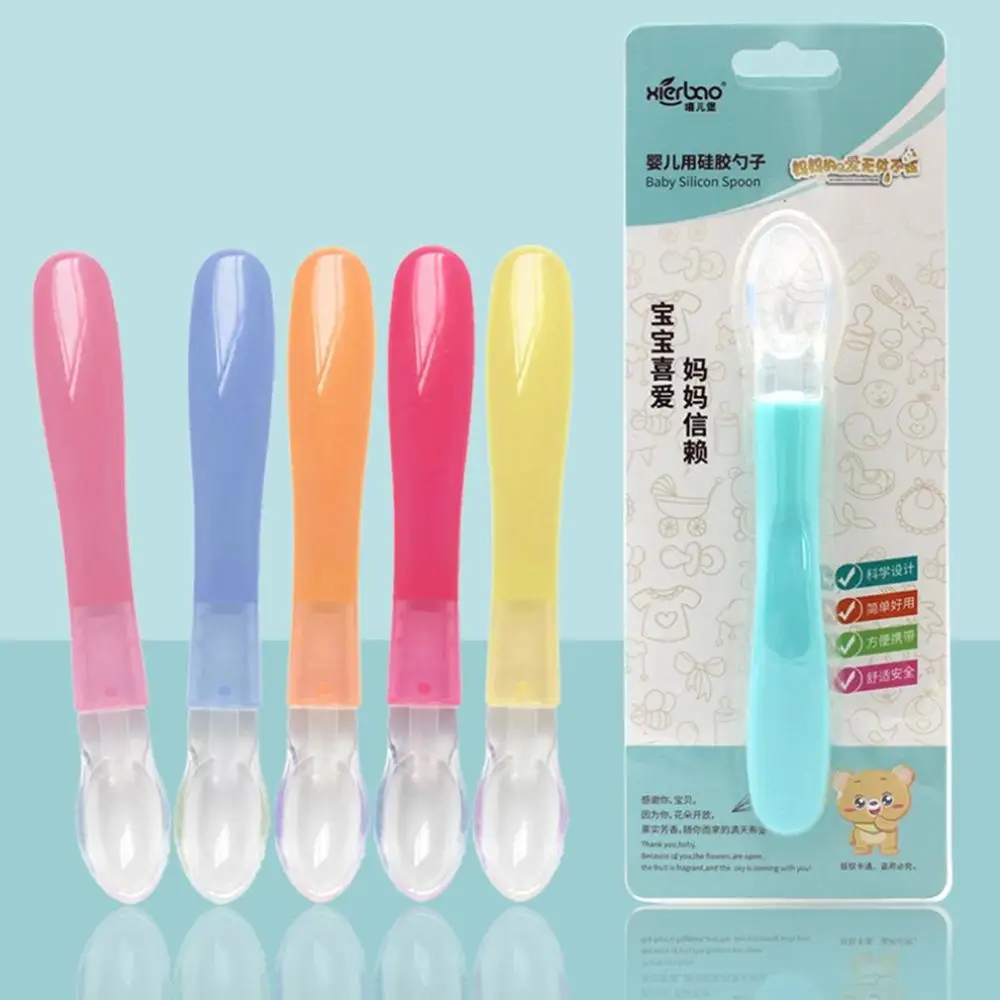 

Silicone Baby Feeding Spoons Tableware Waterproof Spoon Temperature Sensing Spoonsuitable For Children's Feeding Baby Spoons