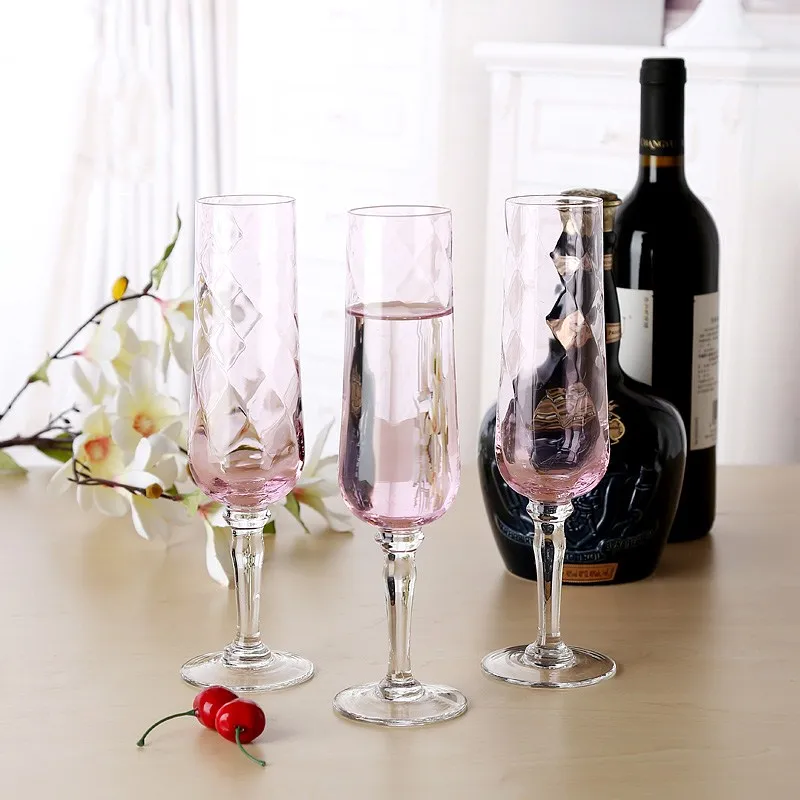 

1PCS Pink transparent Crystal Glass Wine Drink Cocktail Goblet Red Wine cup Bar High Foot Cup Champagne Glass Wedding Tool Decor
