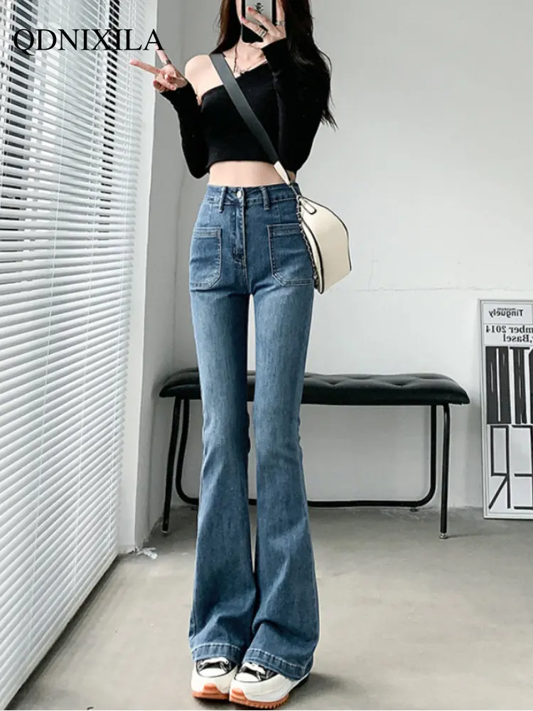 Clothing Female Pants Autumn Winter 2022 Jeans  Plush Micro Flare Jeans Women's High Waist Thin Pants Korean Fashion Jeans Woman