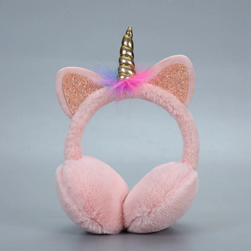 

Lovely Women Girl Fur Winter Ear Unicorn Warmer Earmuffs Cat Ear Muffs Glitter Sequin Earflaps Soft Plush Earmuffs Warm Headband