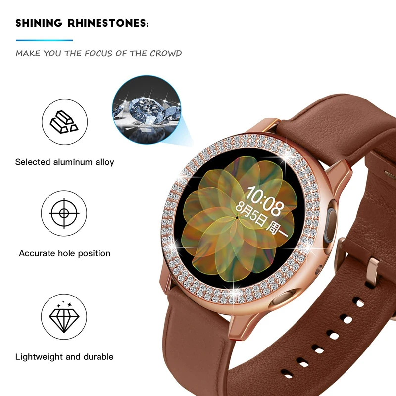Фото Защитный чехол для Samsung Galaxy Watch Active 2 44 мм 40 мм, чехол для женщин, двухрядные алмазные Чехлы для Active 2 40 мм, оболочка-бампер №2