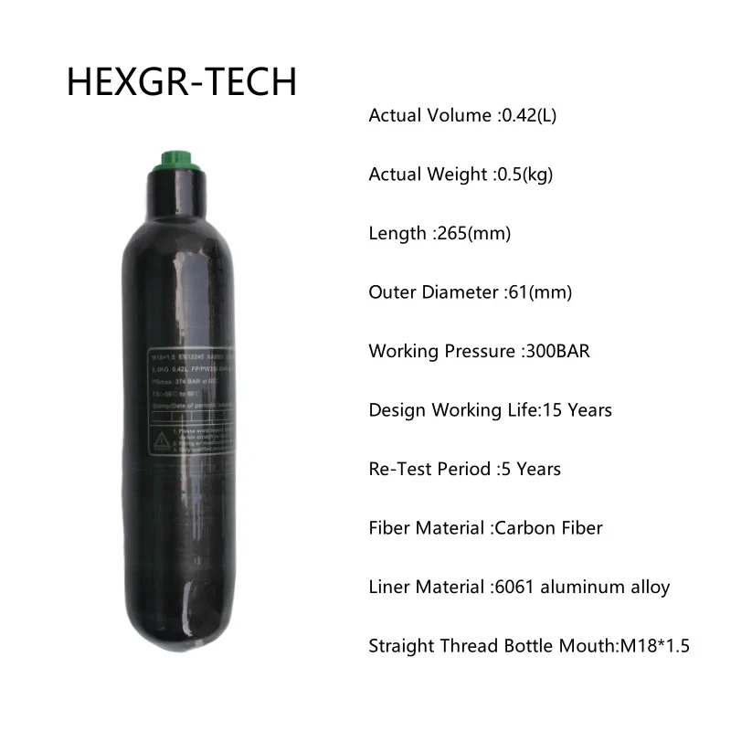 Углеродное волокно HPA Tanque De Mergulho M18 * 1 5 4500PSI 300Bar 30MPA 0.42L