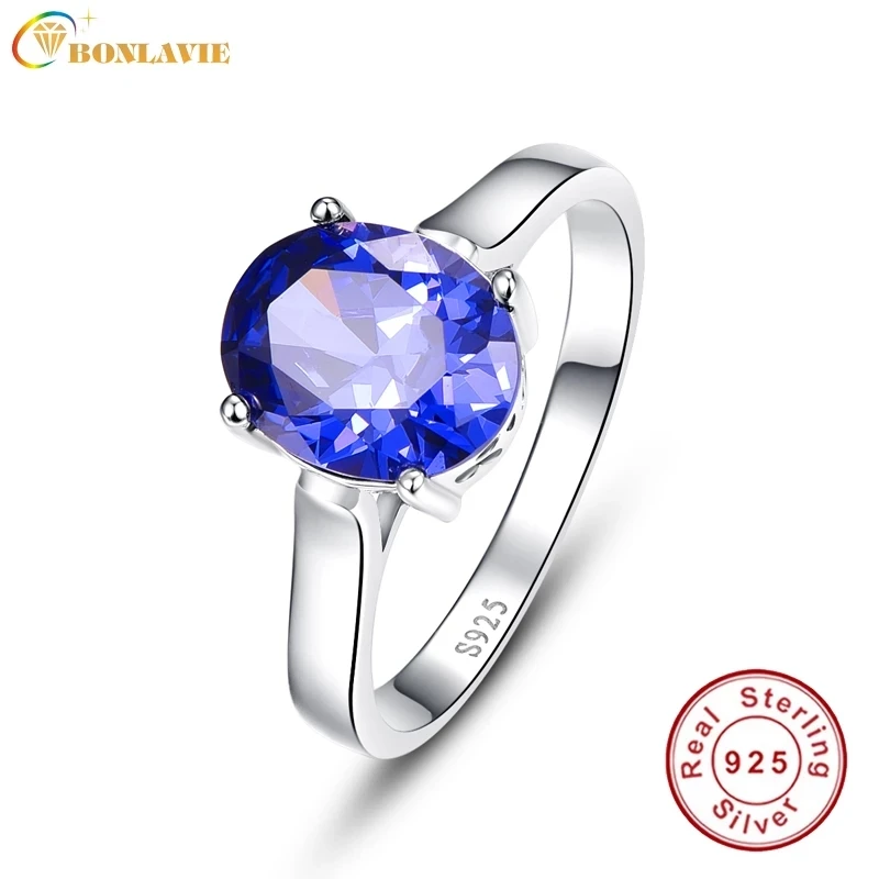 

925 Sterling Silver Ring Promotion Wedding Jewelry 4.3carats Blue Topaz Rings Fashion Female Tanzanite Stone Pure Solid
