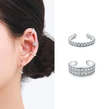 Modian 100% Real 925 Sterling Silver Stars Fashion Punk Ear Cuff Clear CZ Sparkling Clip Earrings For Women Grils Fine Jewelry