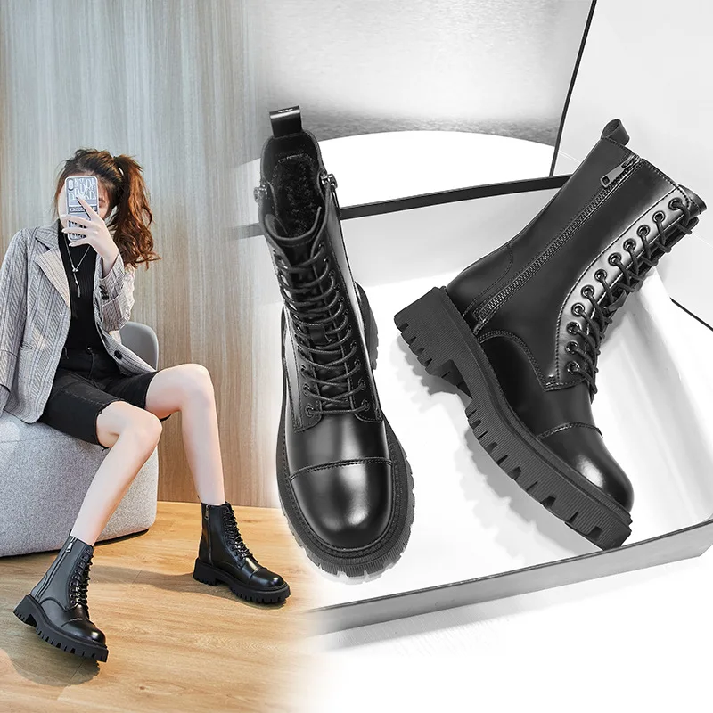 

Women Boots New Casual In Tube Paris Autumn and Winter Velvet Leather with Cotton