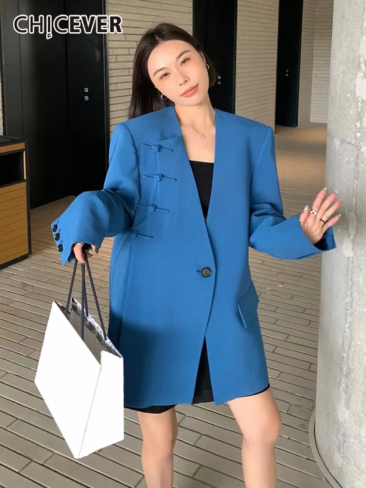 

CHICEVER Fashion Blazers For Women Notched Collar Long Sleeve Korean Minimalist Oversized Coats Female 2022 Clothing Style New