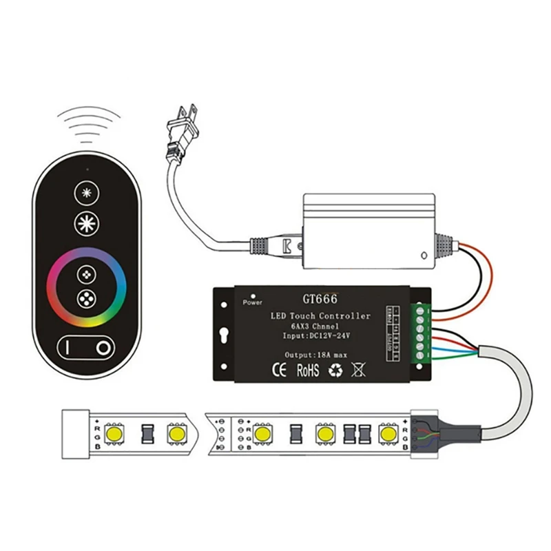 GT666 DC12-24V 6Ax3 канала RGB сенсорный светодиодный контроллер для 5050 лент