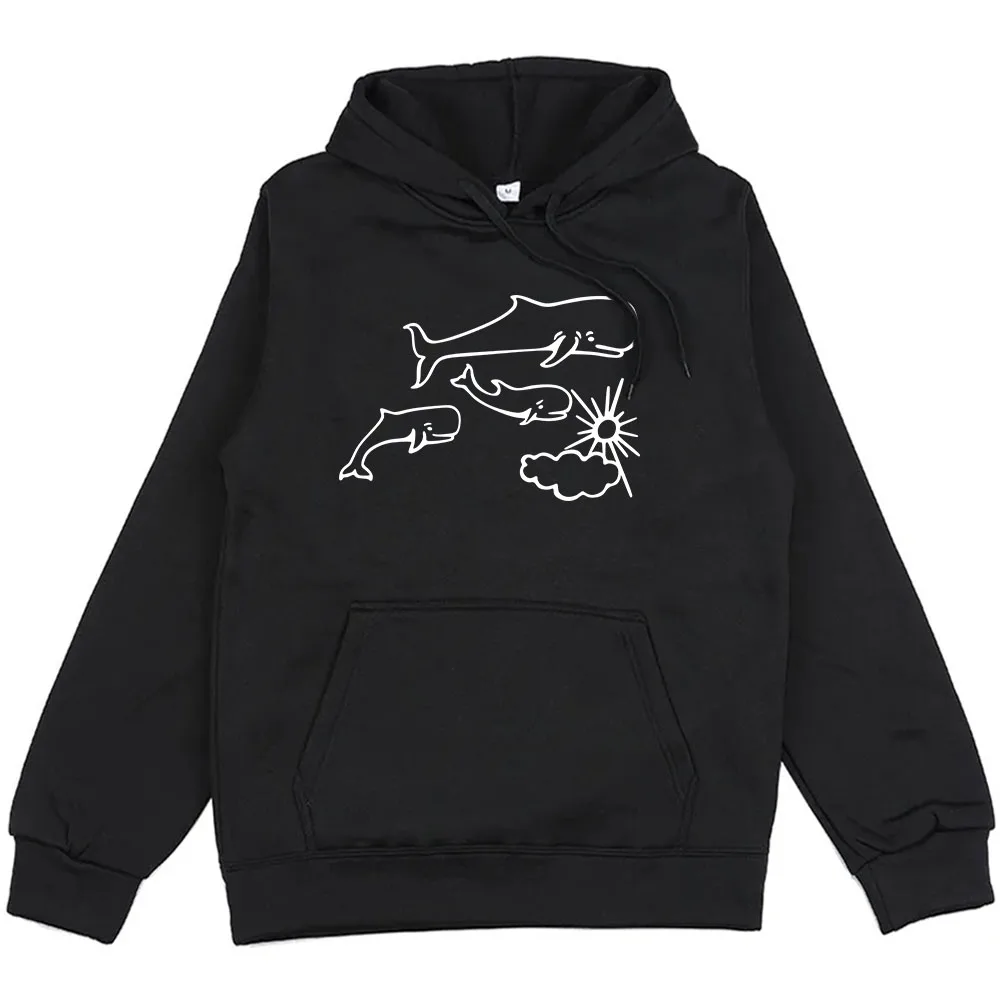 Мужской/женский пуловер с капюшоном принтом в виде Кита и солнца