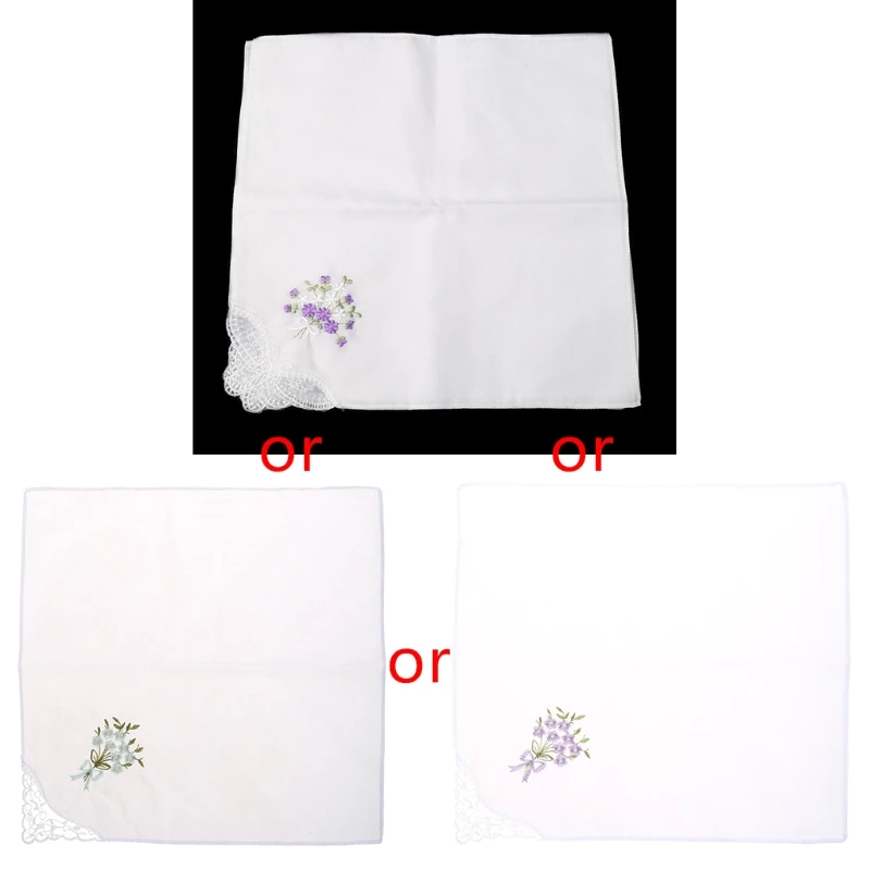 

652F 6 Pcs Vintage Cotton Ladies Embroidered Lace Handkerchief Women Floral Hanky