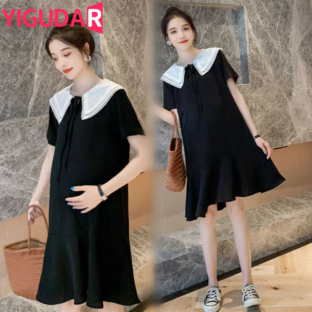 Summer Korean Fashion Maternity Dress Across V neck A Line Slim Clothes for Pregnant Women Pregnancy vestidos de fotografía