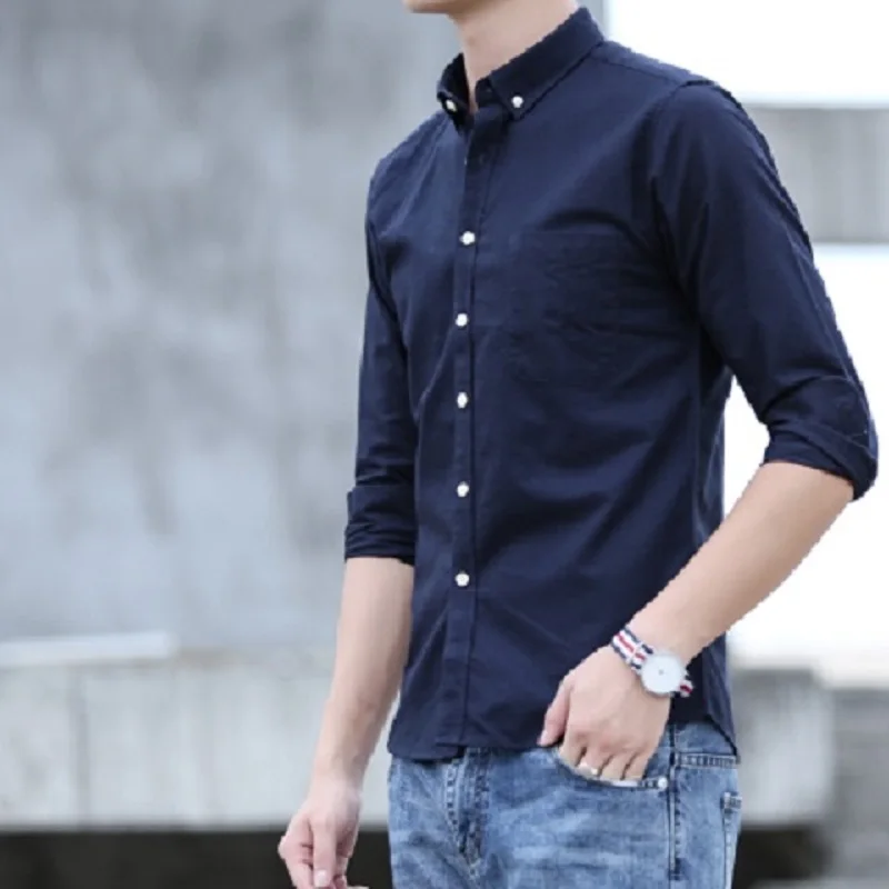 Oxford Long Sleeve Men's Shirts Cotton Slim fit Social Top plain shirt office Casual clothing Black  White Business Formal Shirt