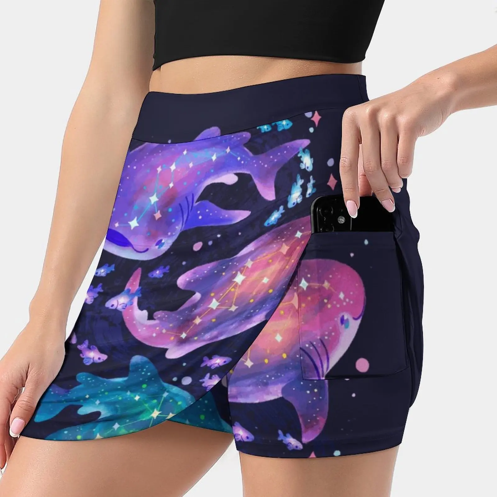 

Cosmic Whale Shark Women's skirt Y2K Summer Clothes 2022 Kpop Style Trouser Skirt With Pocket Cosmic Space Stars Fish Fishies