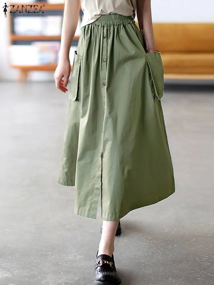 Фото Юбка ZANZEA женская оверсайз модная Макси-юбка А-силуэта повседневная однотонная
