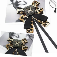 classic leopard brooch rhinestone ribbon brooch bow tie female flower brooch lapel pin women dress clothing accessories gift