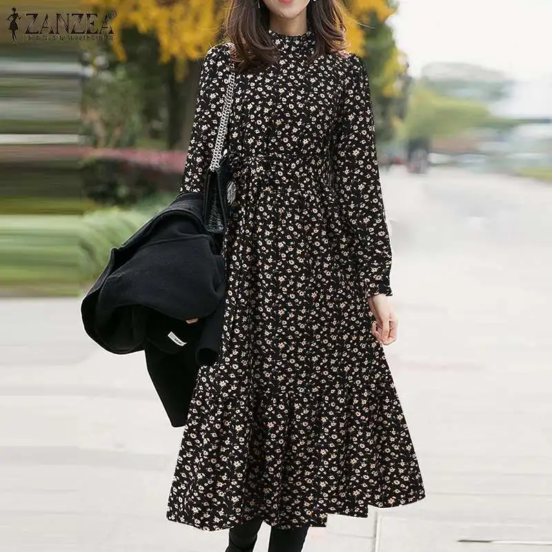 

Spring Casual Long Sleeve Floral Printed Long Dress ZANZEA Vintage Women Loose Holiday Vestido Bohemian Party Midi Sundress Robe
