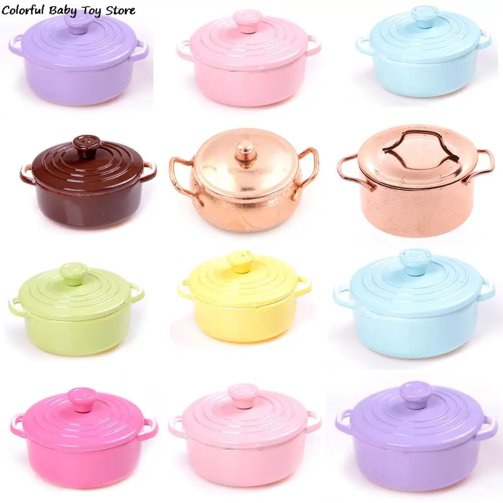 1:12 Mini Pot Boiler Pan With Lid Doll House Accessories Dollhouse Miniature Kitchen Utensils Cooking Ware Play Kitchen Toys