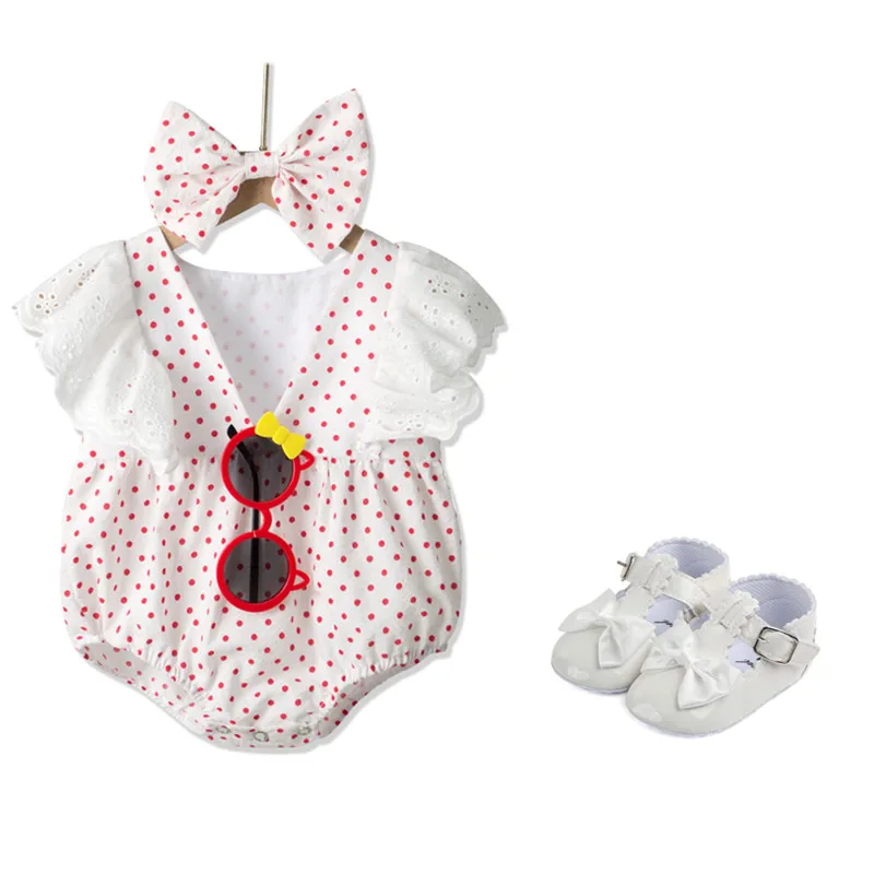 

Baby Girl Rompers for 0-24M Short Sleeves Romper Jumpsuits Cute Bow One-piece New Fashion Polka Dot Newborn Baby Girl Clothes
