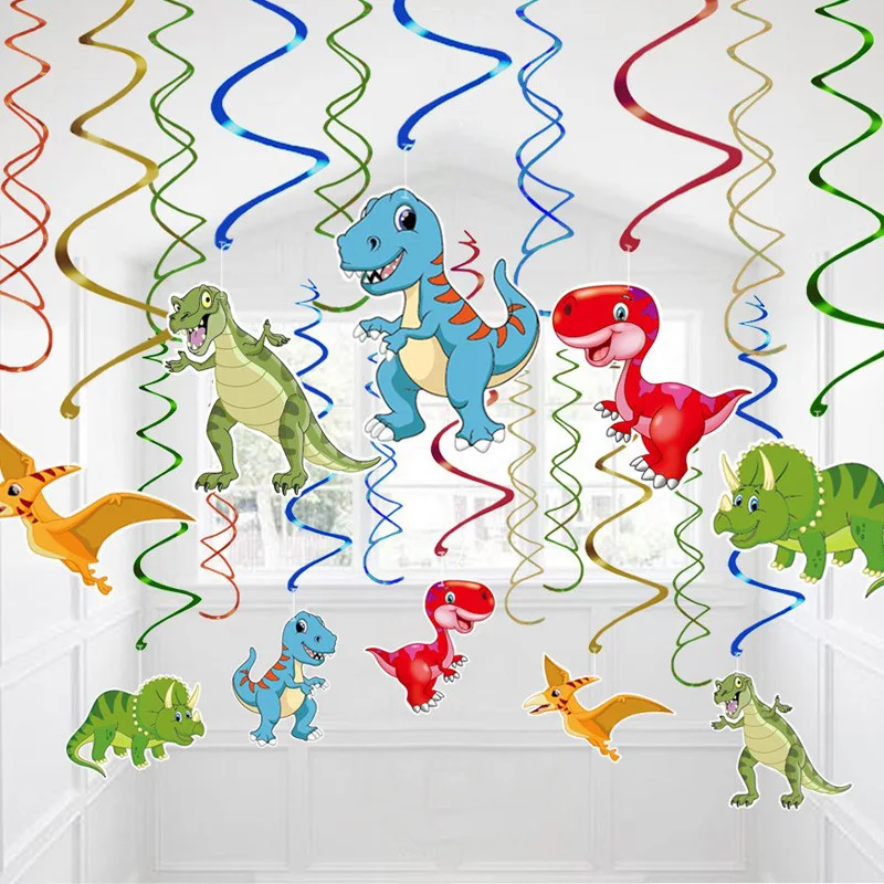 

Happy Birthday Cake Topper DIY Children Dinosaur Theme Cartoon Dinosaur Birthday Flag Spiral Ornament baby shower Party Set