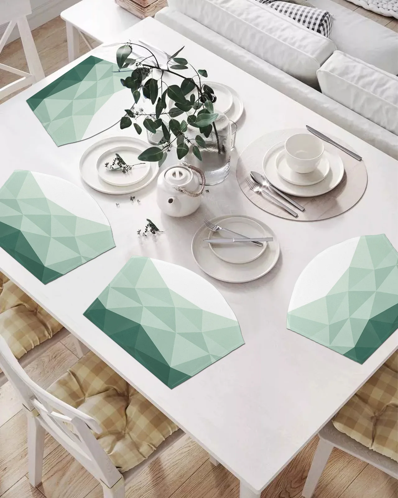 

2/4/6 шт. набор подставок в форме веера геометрические зеленые треугольные настольные коврики подставка миска коврик Рождественский домашни...