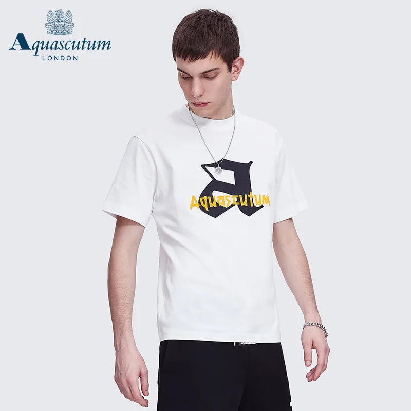 

Новинка Aquascutum Мужская весенне-летняя 2022 Корейская мужская повседневная футболка с коротким рукавом из хлопка