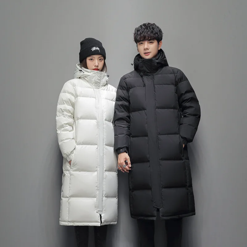 Men Women Winter Long Down Coat New White Duck DownThick(Winter) Keep Warm Fashion Hooded Korean Casual Lovers Coat Down Jacket
