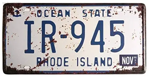 

ERLOOD Rhode Island IR-945 Ocean State, United States,Retro Vintage Auto License Plate Tin Sign Embossed Tag Size Home Pub Bar