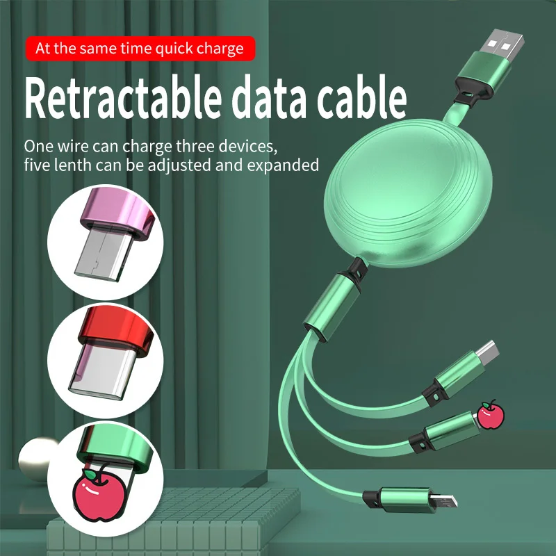 

Vogek 3 In 1 Retractable Charging Cable For Iphone 13 Multi Usb Port Mobile Phone Data Line Fast Charging Cord Type- C Charger