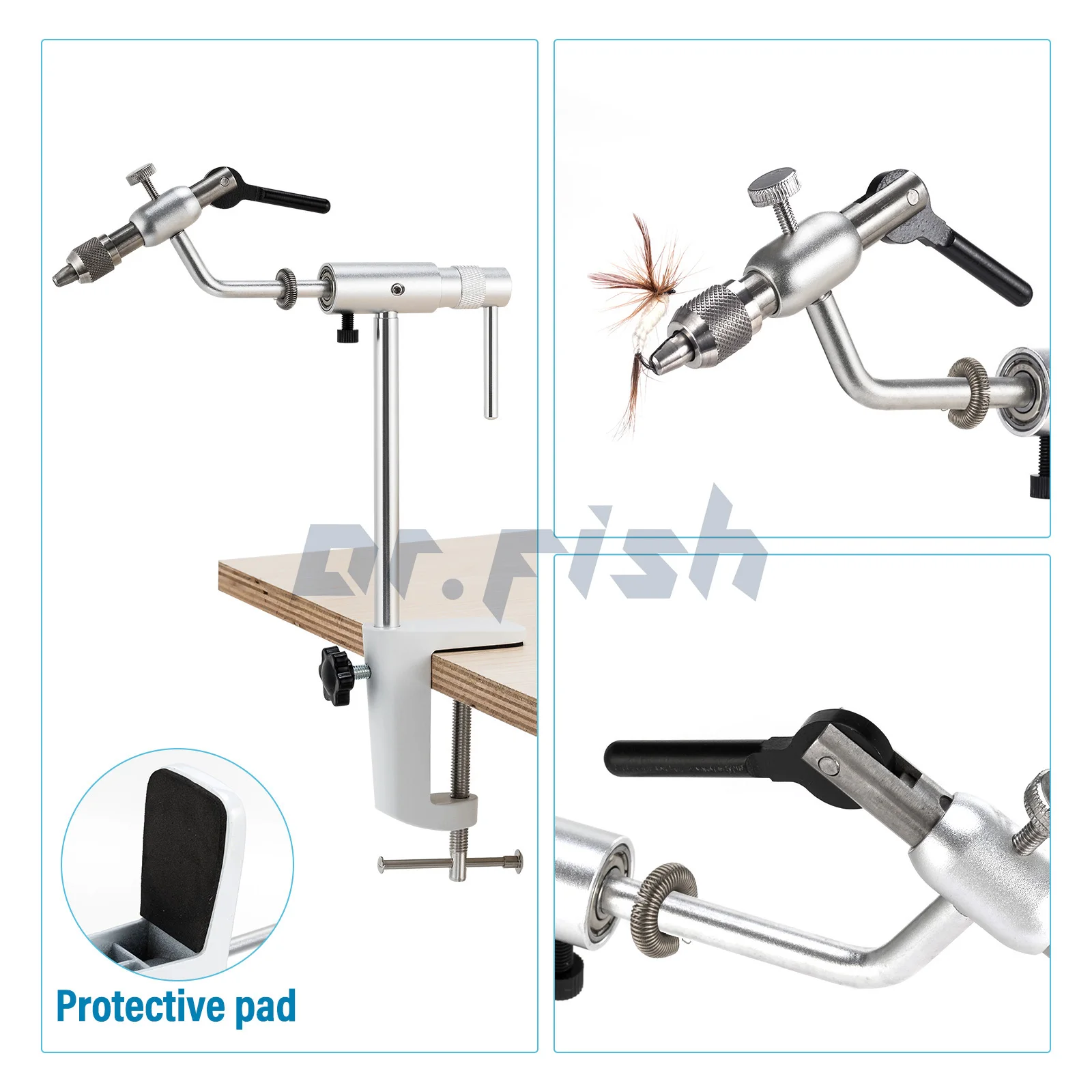 Fly Tying Vise 360 Degree Rotary Stainless Steel Aluminum Alloy Fishing Flies Tieing Tools C-Clamp Mount Standard Jaws