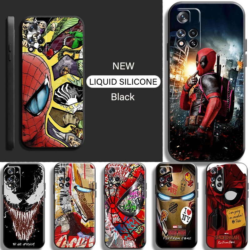 

Marvel Spiderman Iron Man For Xiaomi Redmi Note 11 11T 11S Pro 5G Phone Case Cover Funda Full Protection Black Soft Back