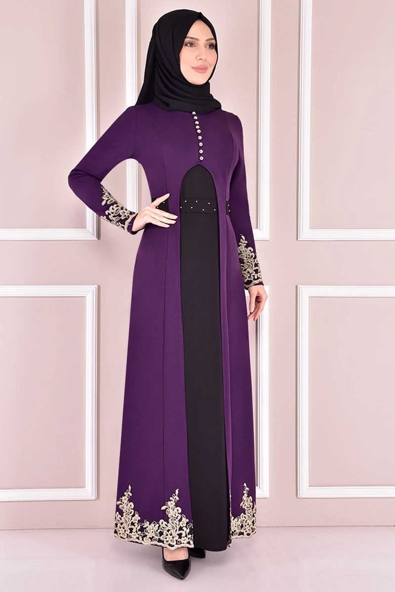 Платья для женщин темно-фиолетовые, женская одежда, женское платье-абайя, арабское платье для женщин, Турецкая одежда для женщин kbr2724