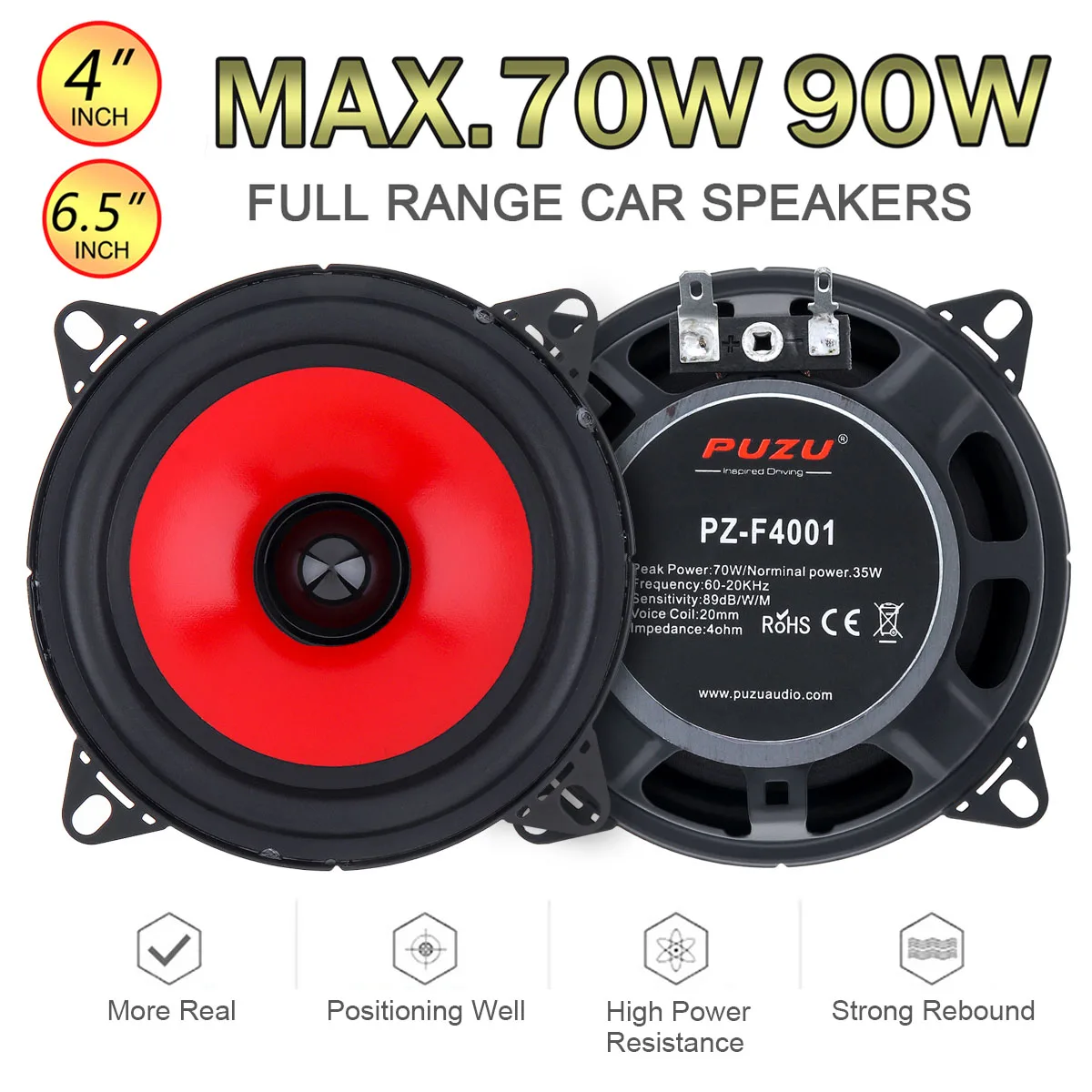 

2pcs 4 Inch 6.5 Inch 70W Car Speaker Set Full Range Frequency Heavy Loudspeaker Mid-bass Ultra-thin Modified Car Audio Speakers