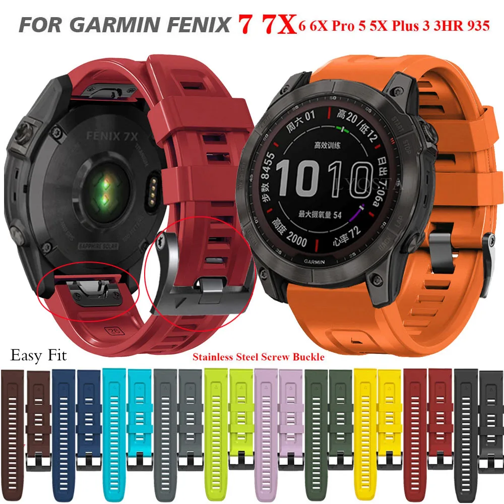 

22 26mm Silicone Watchband Quick Release Strap For Garmin Fenix 7X 7 6 6X Pro 5X 5Plus 3HR 935 Epix Smartwatch Band Bracelet