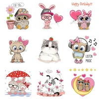 fashion clothes printing patch cartoon animals cat dog heat transfer iron on transfers thermal stickers on clothes for kids
