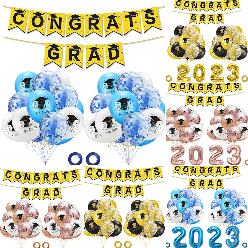 

1set Silver Graduation Balloons Number Foil Balloons Confetti Latex Balloon Black Gold Decor Party Supplies 2023 Decorations