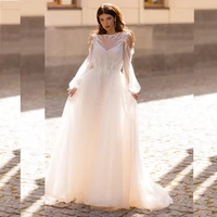tixlear stunning bohemian wedding dresses bride puff sleeve elegant princess sweeptrain scoop lace applique backless bridal gown
