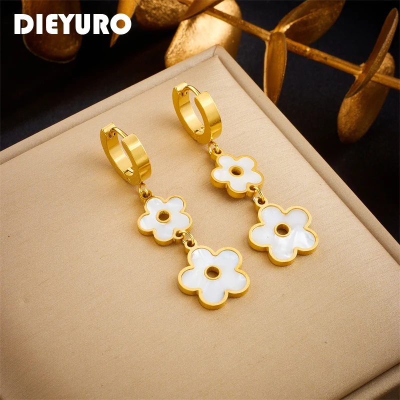 

DIEYURO 316L Stainless Steel Flowers Charm Earrings For Women Girl New Fashion Ear Buckle Jewelry Ladies Gift Party серьги