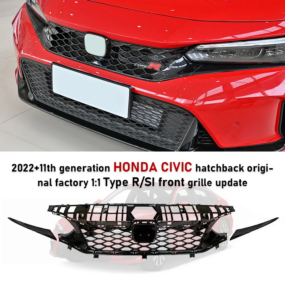 Фото Тип R/SI Передняя решетка для Honda Civic Hatchback 2022+ Краска для выпечки Спортивный комплект кузова Airintake Mesh Honda Аксессуары Обновление автомобиля №1