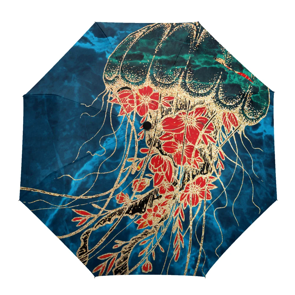 

Marble Line Jellyfish Flower Windproof Umbrellas Travel Folding Umbrella for Female Male Eight Bone Automatic Printed Parasol