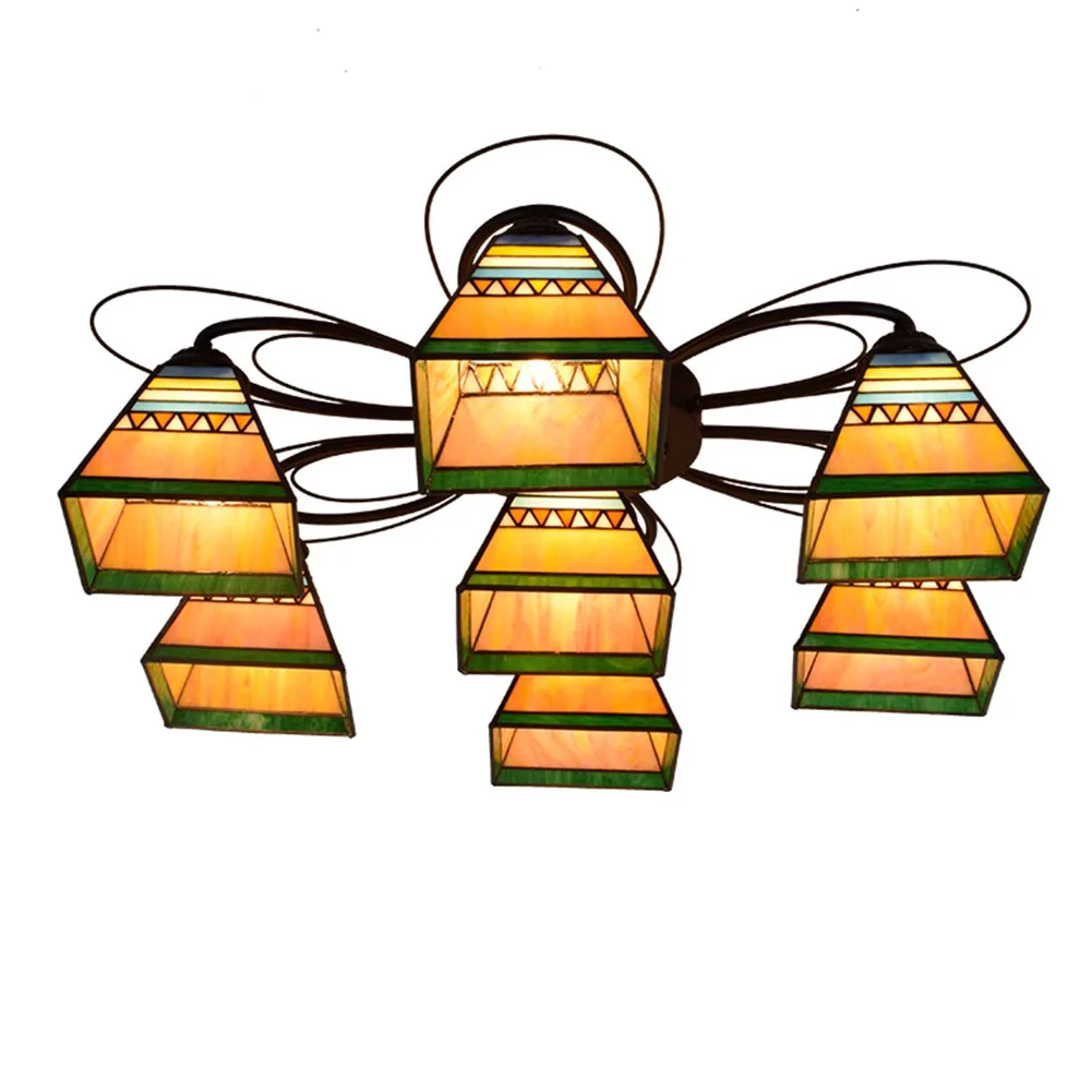 Витражный Потолочный Светильник Тиффани в пирамидальном стиле 7 насадок
