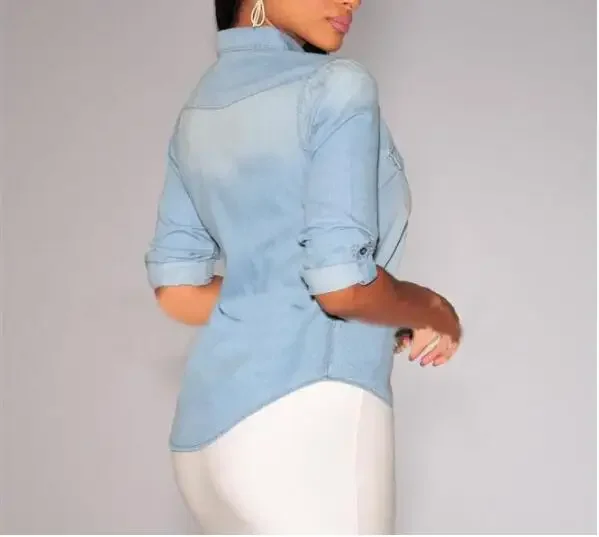 Новинка 2021 Весенняя Повседневная ковбойская рубашка Женская Джинсовая длинная с