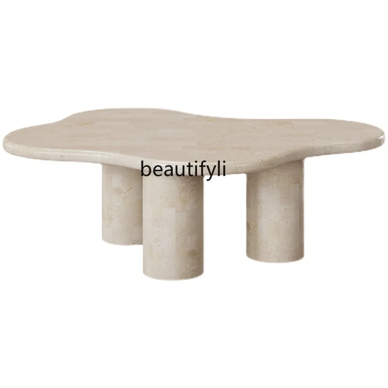 Журнальный столик ваби песочный травертин дизайнерский небольшая квартира